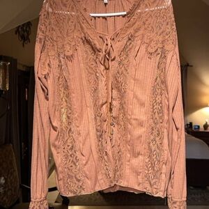 Gimmicks by BKE Lace Detail Blouse - Brown